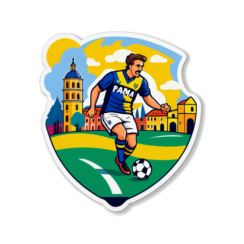 Adesivo Giocoso del Paesaggio Incantevole di Parma con Elementi Calcio