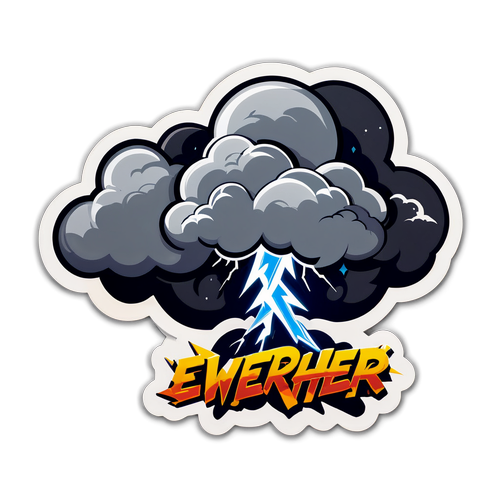 Stickerdesign mit stilisiertem Gewitter
