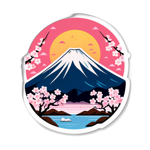 富士山と桜のデザインステッカー