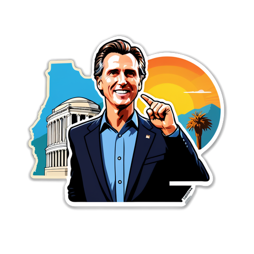 Express Your California Love: Stunning Gavin Newsom Sticker Featuring Iconic Landmarks! 