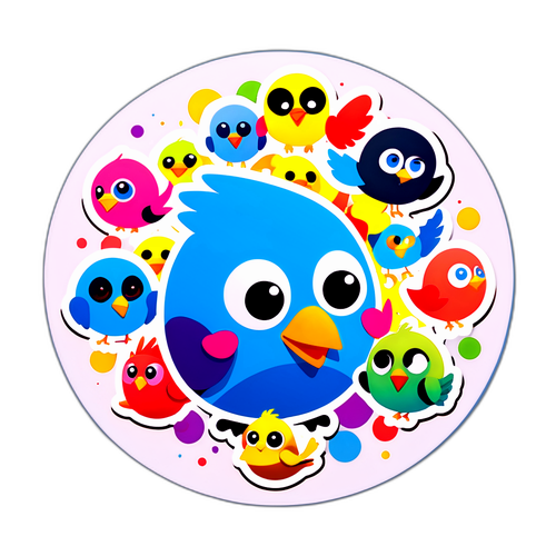 Stiker Logo Twitter dengan Burung Berwarna-warni