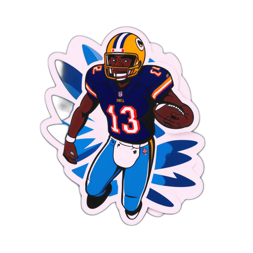 액션이 넘치는 캐릭터가 NFL 로고가 있는 축구공을 들고 있는 스티커