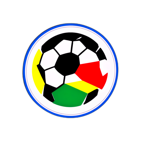 Sticker van een voetbal met de Belgische kleuren en de tekst 'Verenigd door Voetbal'