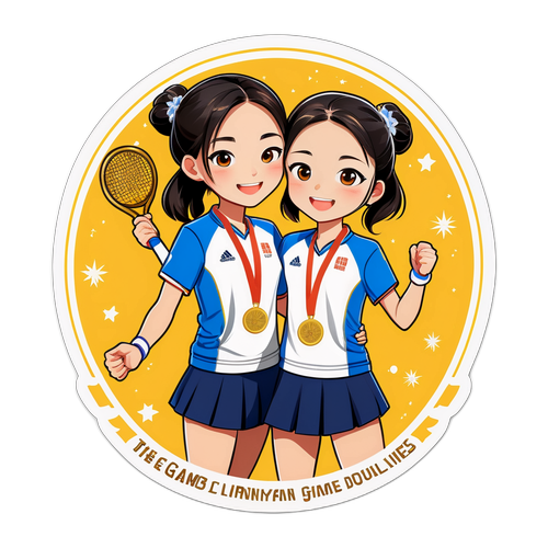 喜庆的林高远和刘诗雯混合双打金牌庆祝场景