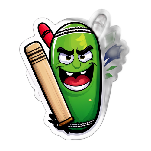 क्रिकेट बैट और बॉल का मजेदार कार्टून स्टीकर