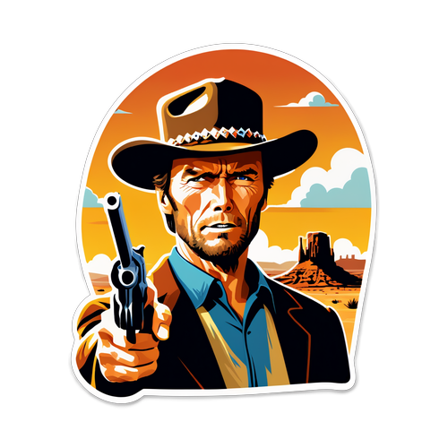 Elävöitä Clint Eastwoodin Legendat Retrografiikalla: Cowboy-hattu ja Revolveri Aavikkotaustalla!