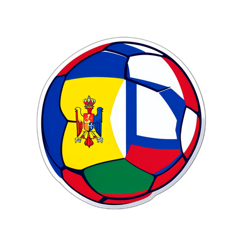 Design creativ cu o minge de fotbal din emblemele naționale ale României și Bosniei