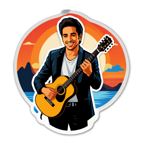 Emilio Nava met Gitaar en Zonsondergang
