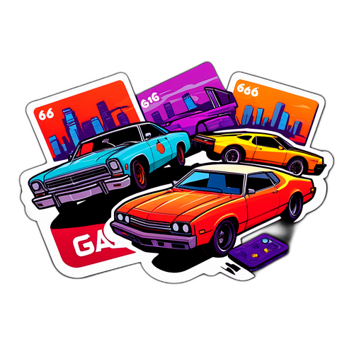 Дизайн GTA 6 - наклейка с машинами и улицами в стиле карточной игры