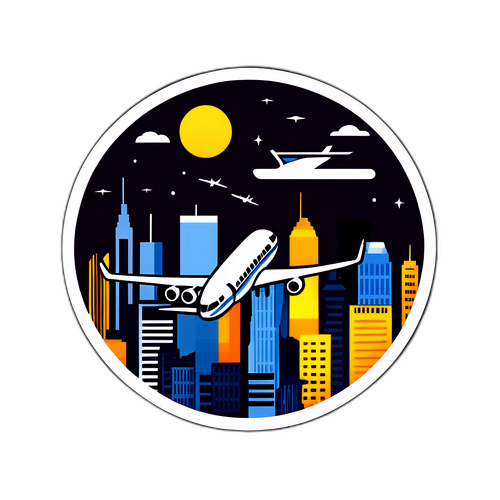 Stiker Pesawat di Atas Kota