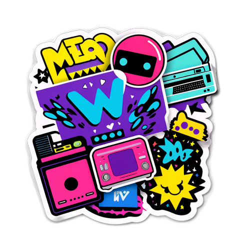 Nostalgiczna naklejka inspirowana muzycznymi programami MTV z lat 90.