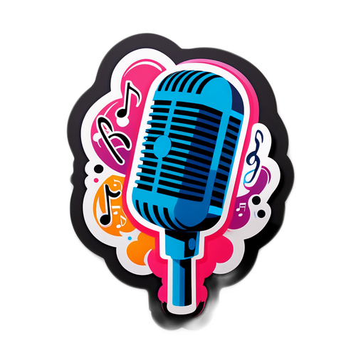Наклейка с микрофоном и музыкальными нотами