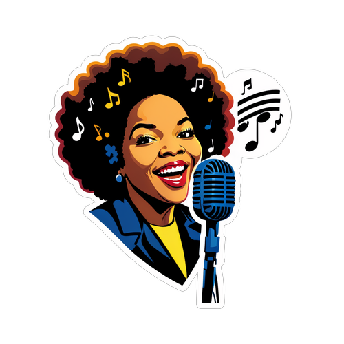 Un design vintage de Roberta Flack avec un microphone rétro et des notes de musique