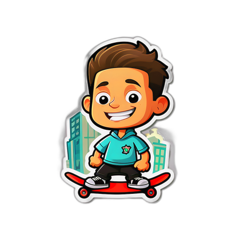A Cute Cartoon of Cory Bowman with a Skateboard