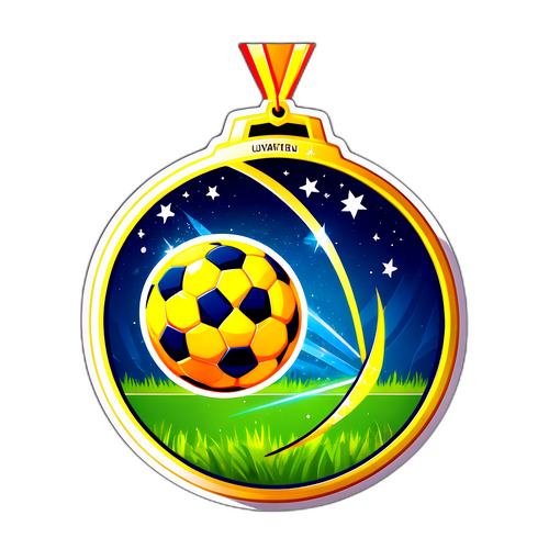 UCL-medalj med stjärnljus över en fotboll