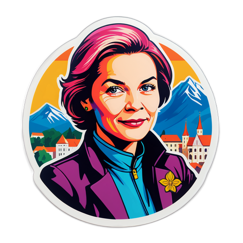 Sticker mit stilisiertem Porträt von Elke Kahr