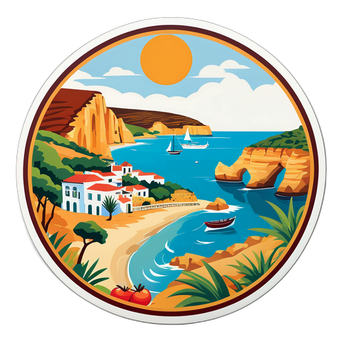 Művészi nézet az Algarve-ról helyi konyhai elemekkel és tájjal