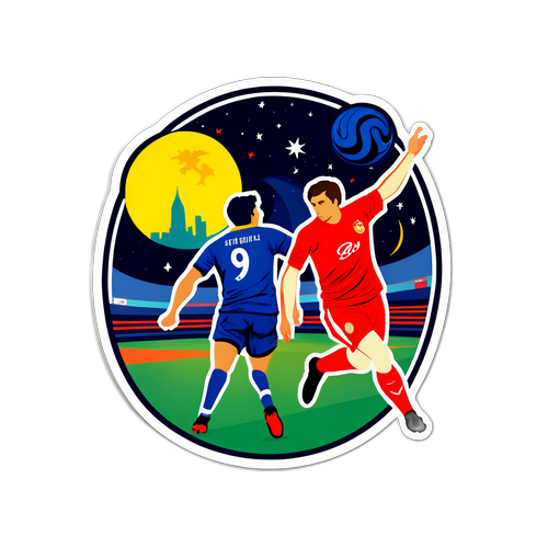 Nocní fotbalová scéna se vzájemně proplétajícími dresy