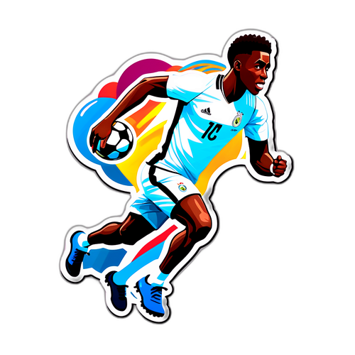 Thiết kế sticker hình Vinicius đang chạy với bóng, thể hiện sự năng động và nhiệt huyết