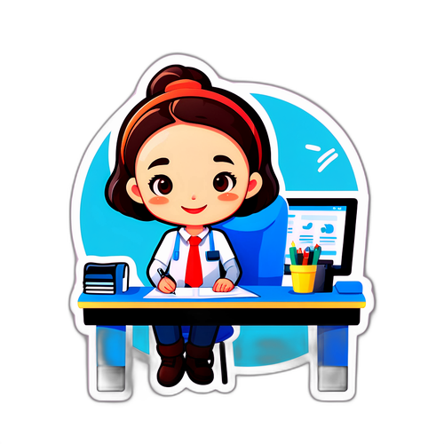 オフィスで働くラビットのキャラクターのステッカー