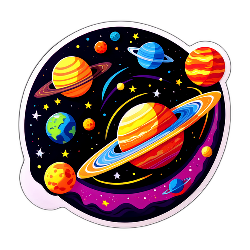 Kleurrijke en fantasierijke illustratie van een extraterrestrial object in ons zonnestelsel
