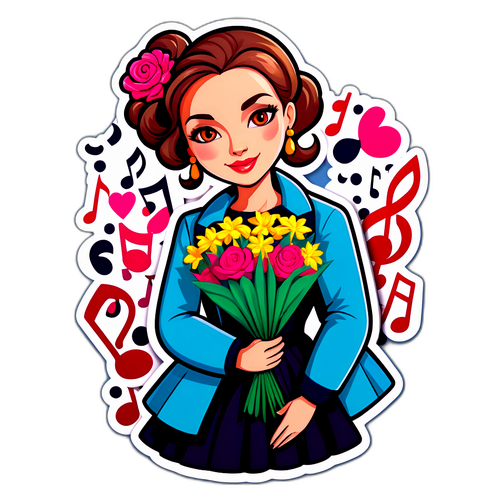 Stylizovaná samolepka s Vondráčkovou v módním outfitu