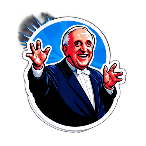 Sticker van Francis Huster op het podium