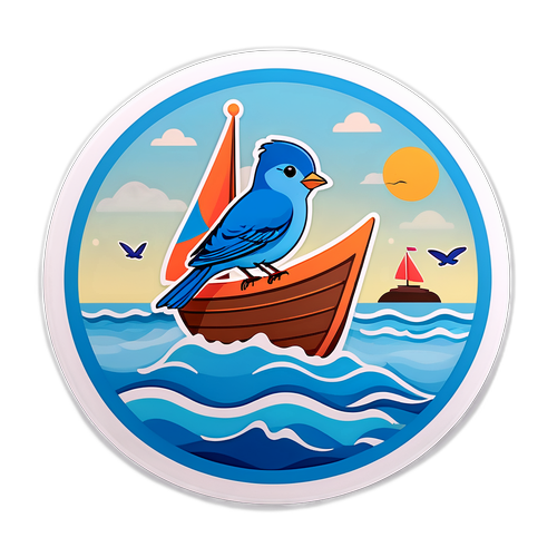 可愛藍鳥與海邊景緻