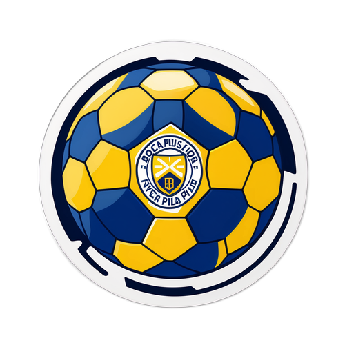 Ilustración de una pelota de fútbol con los logos de Boca Juniors y River Plate