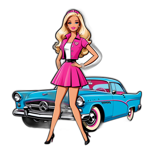 Retro stylová Barbie s autem