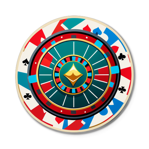 Autocollant sur le thème du jeu, avec des jetons de poker et une roulette stylisée
