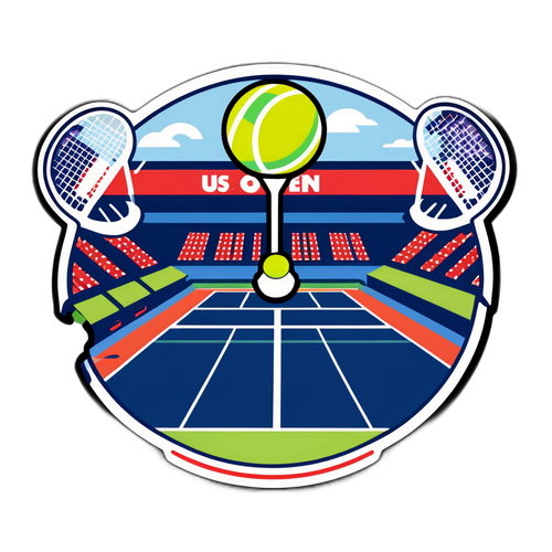 Design nálepek pro US Open s tenisovým míčkem a raketou