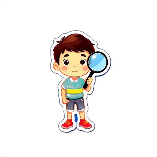 Kuvitus kadonneesta pojasta suurennuslasin kanssa