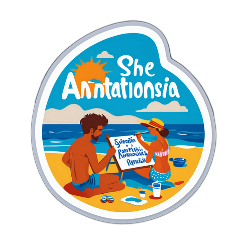 Σκηνή καλλιτέχνη ζωγραφίζοντας στην παραλία