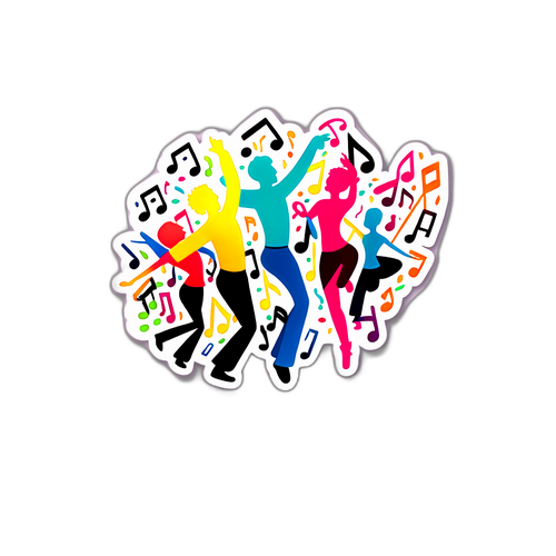 リズムを表現する音楽ノーツと踊るキャラクター