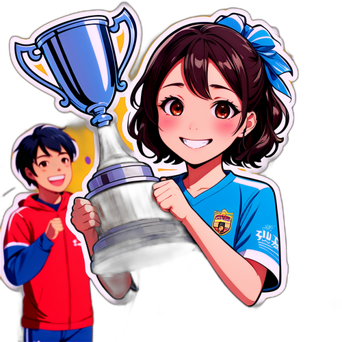 優勝トロフィーを持つ瑠衣・ヤノのイラスト