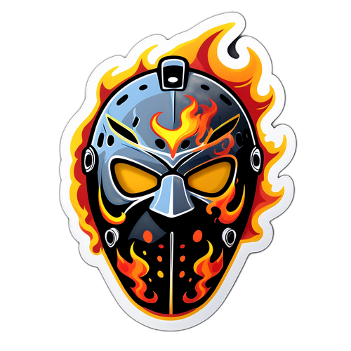 Hockeymask med flammande bakgrund