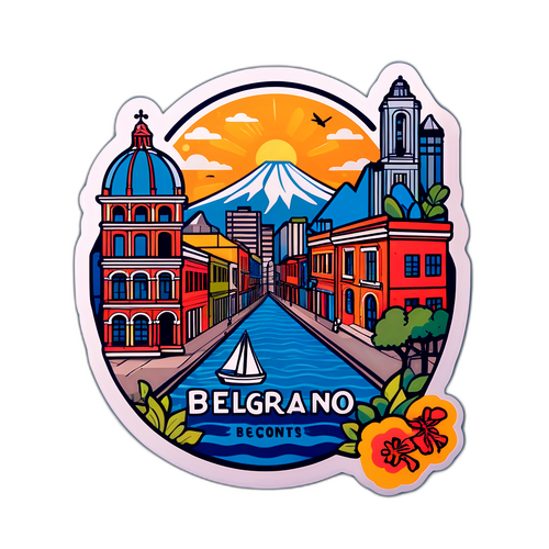 Sticker que combina elementos de la cultura e historia de Belgrano