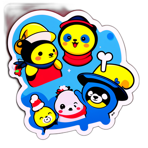 Стикер с брендингом Beeline и забавными животными в шапках