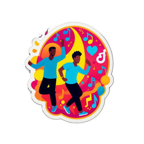 Яркая и красочная наклейка с элементами музыки и танца