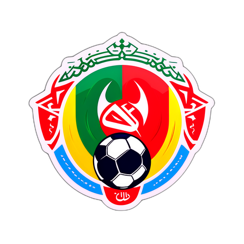Aufkleber mit farbenfrohem arabischen Schriftzug und Fußball-Elementen