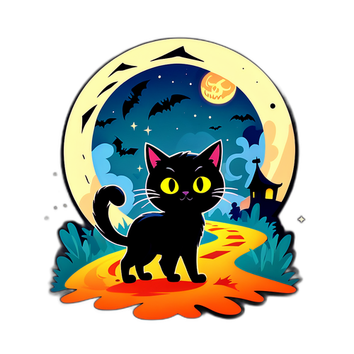Sticker Kucing Hitam Berhantu yang Cute