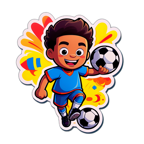 การออกแบบสติ๊กเกอร์การ์ตูนเด็กเล่นฟุตบอลในสนาม