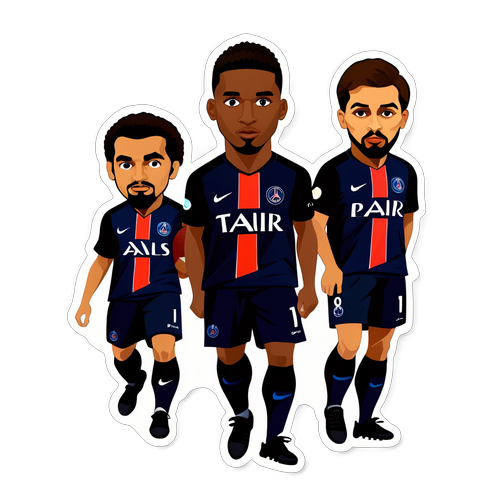 Thiết kế sticker đại diện cho chiến thuật bóng đá với logo PSG và các cầu thủ chủ chốt