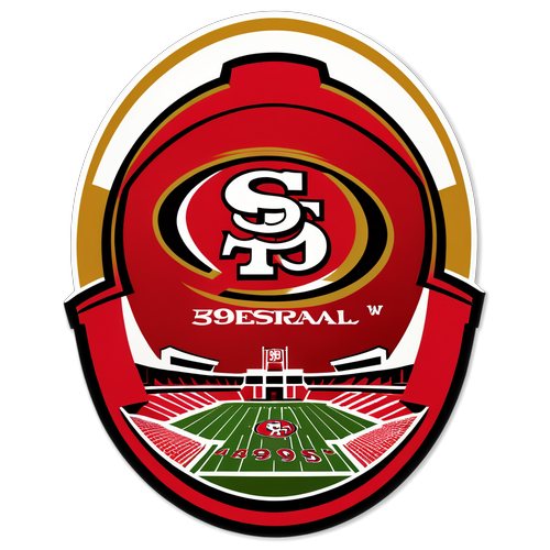 Diseño del número 49 y logo de los 49ers con fondo de estadio