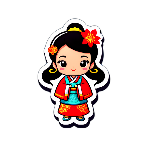 전통 중국 의상을 입은 캐릭터 스티커