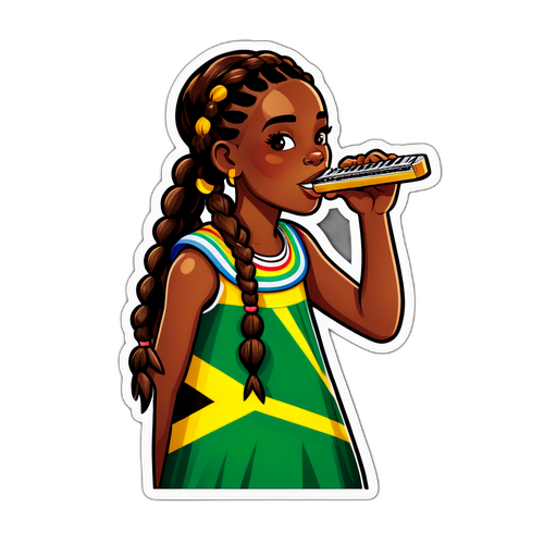 Slim and Tall Jamaican Girl with Braids Playing the Harmonica