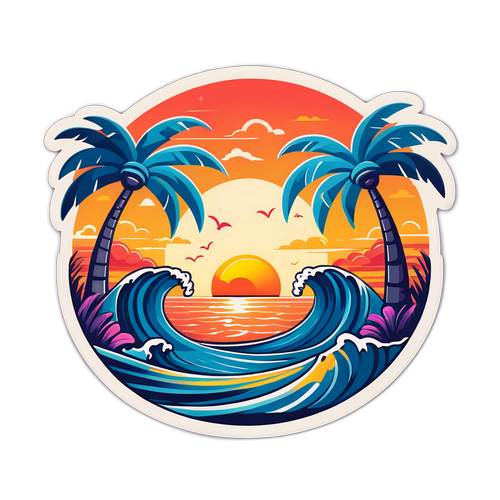 Levende karikatur av havsolnedgang