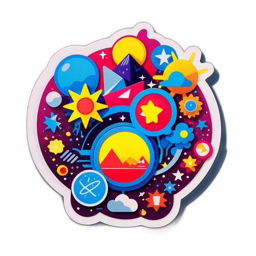 Стікери з сучасними творами мистецтва, що символізують інновації та креативність у сьогоднішній культурі