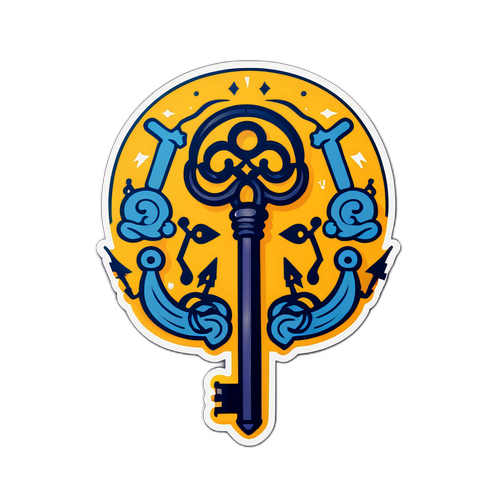 神秘的な背景とフックと鍵をテーマにしたデザイン